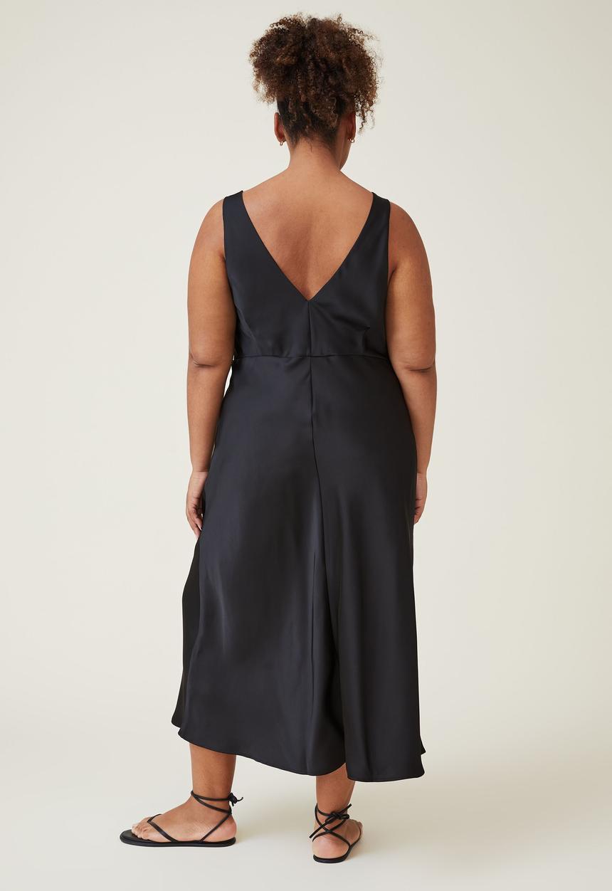 Cotton On - Curve amalfi v-neck midi dress - black
