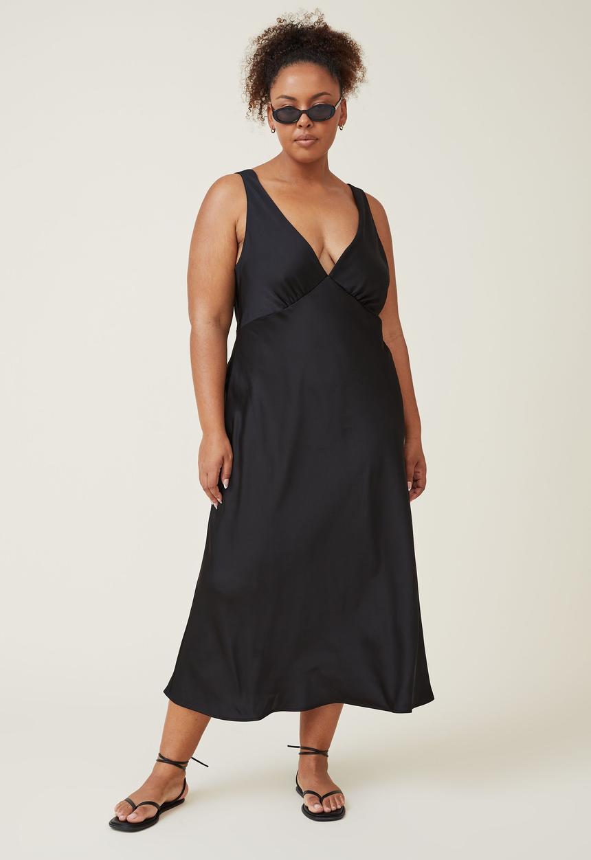 Cotton On - Curve amalfi v-neck midi dress - black