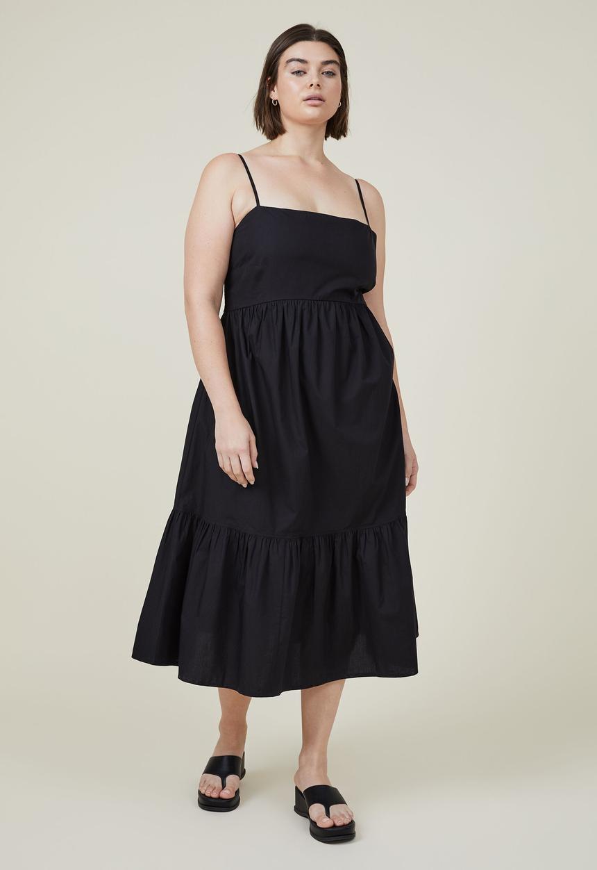 Cotton On - Curve piper strappy midi dress - black