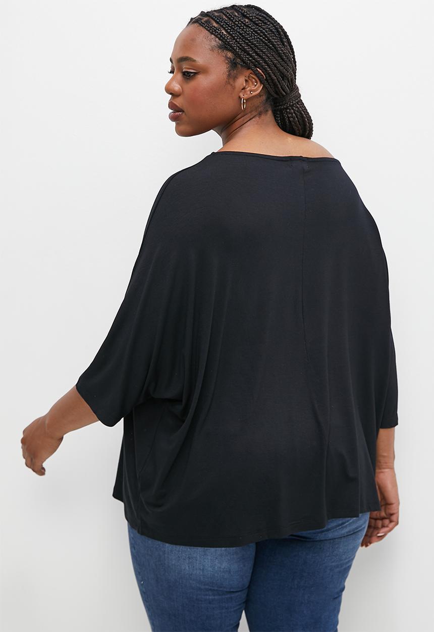 edit Plus - One shoulder dolman top - black