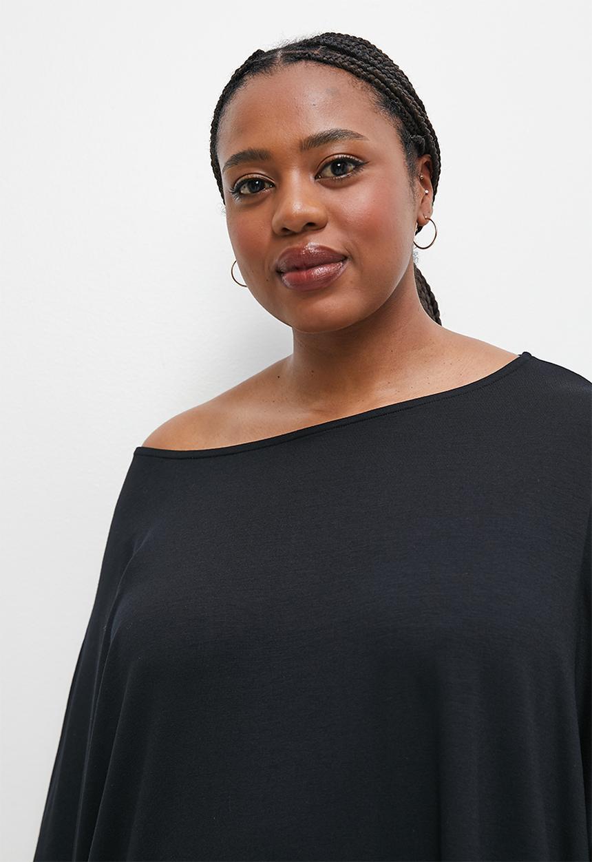 edit Plus - One shoulder dolman top - black