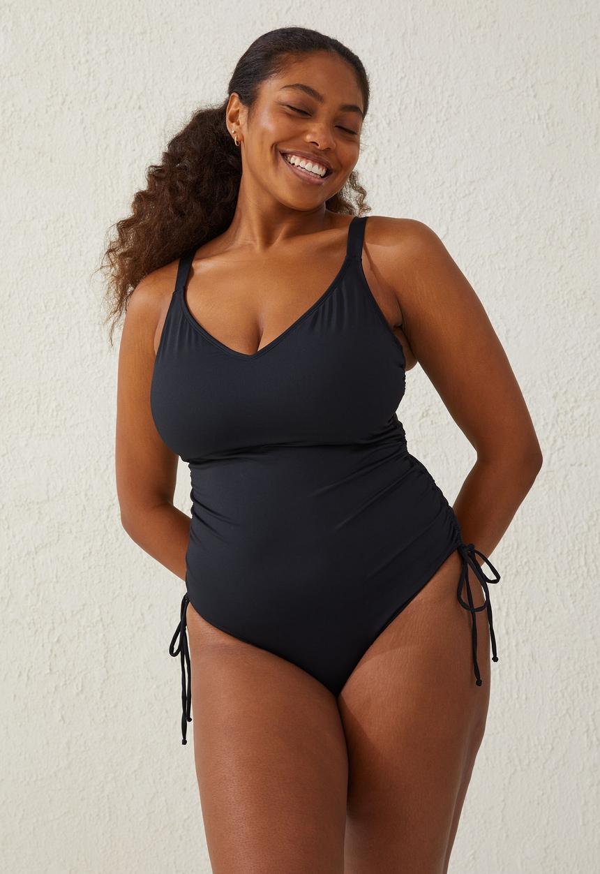 Cotton On - Curve swim rouched side one piece - black