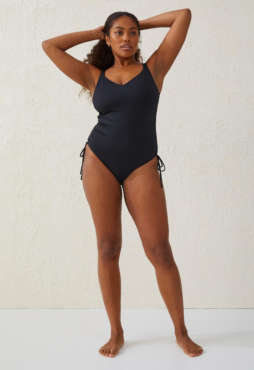 Cotton On - Curve swim rouched side one piece - black