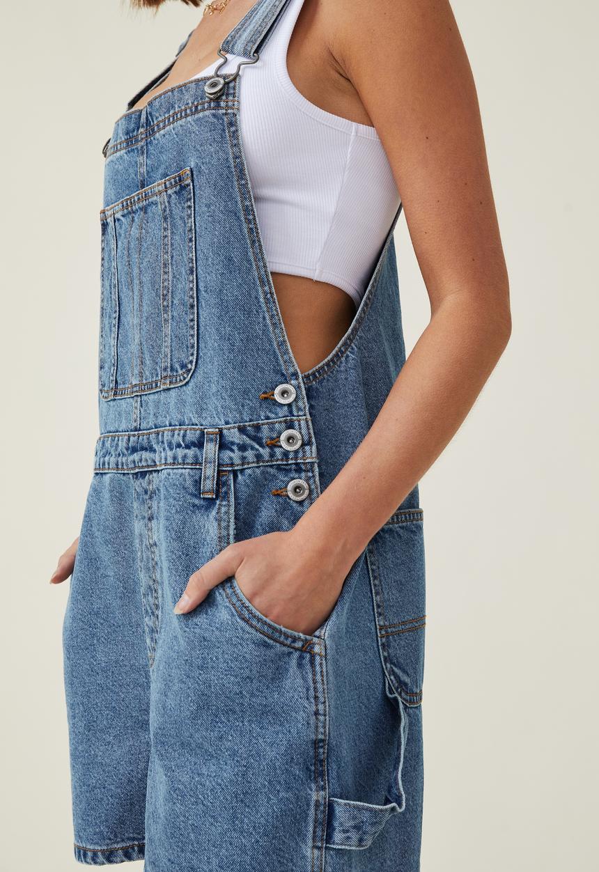 Cotton On - Utility denim short overall - offshore blue