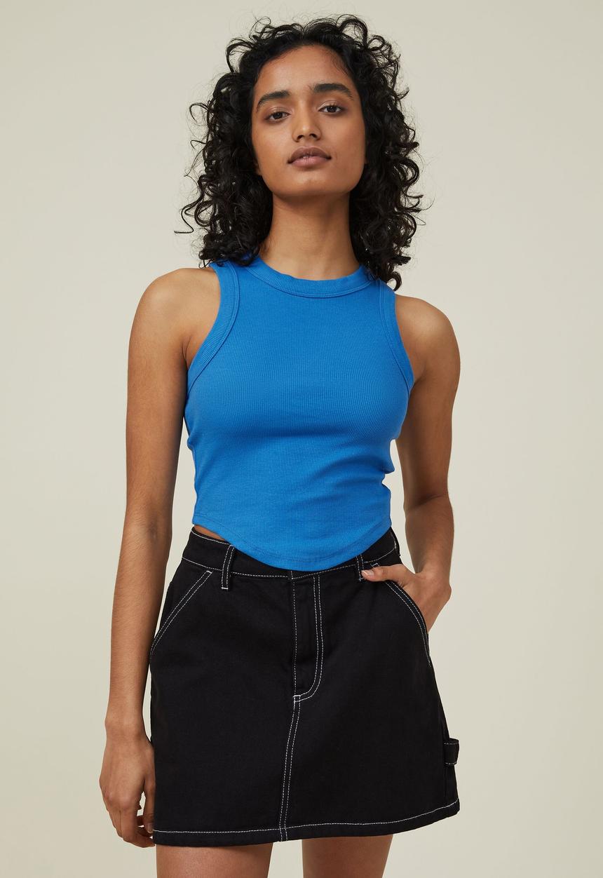 Cotton On - Curved hem organic rib tank - brightest blue