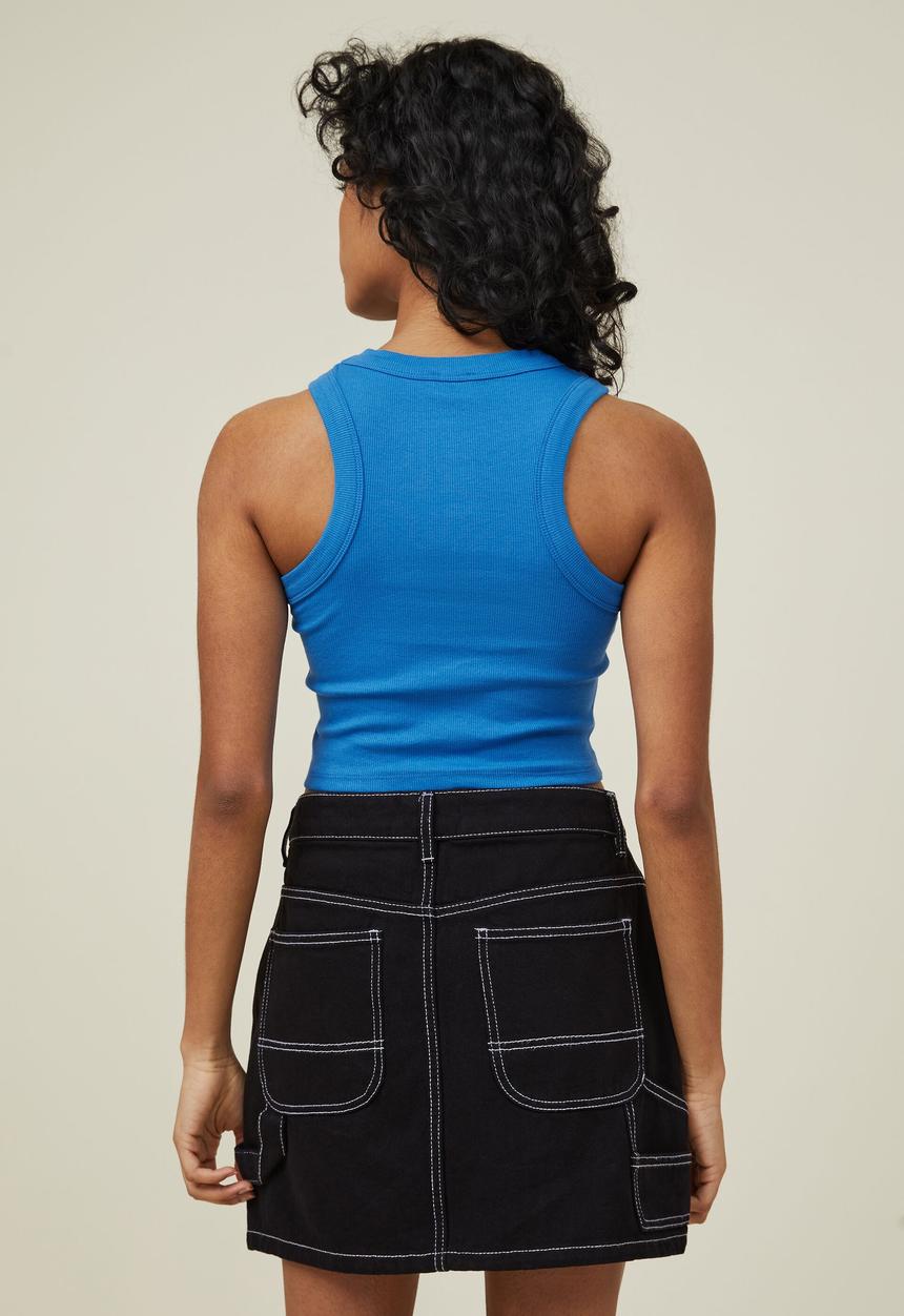 Cotton On - Curved hem organic rib tank - brightest blue