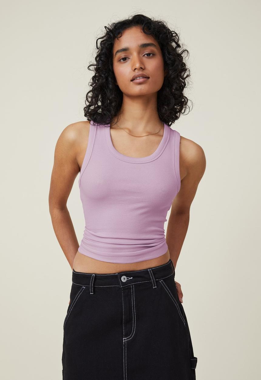 Cotton On - The one organic rib scoop tank - periwinkle lilac