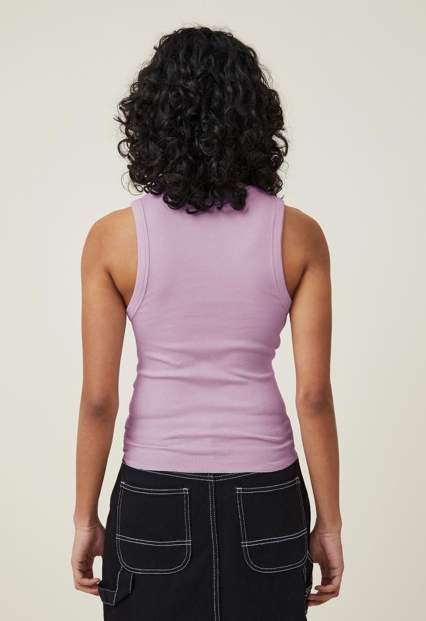 Cotton On - The one organic rib scoop tank - periwinkle lilac