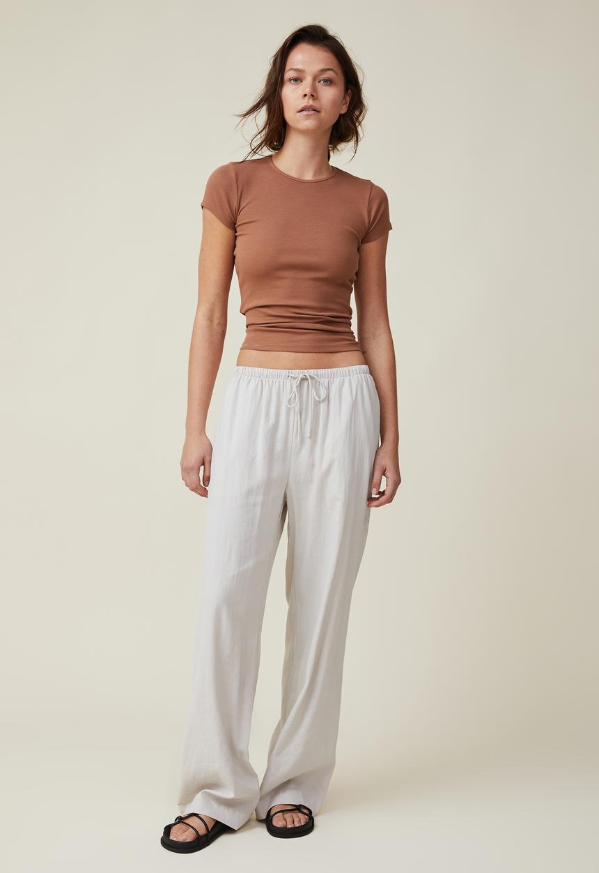 Cotton On - The one organic rib crew short sleeve tee - leaf brown