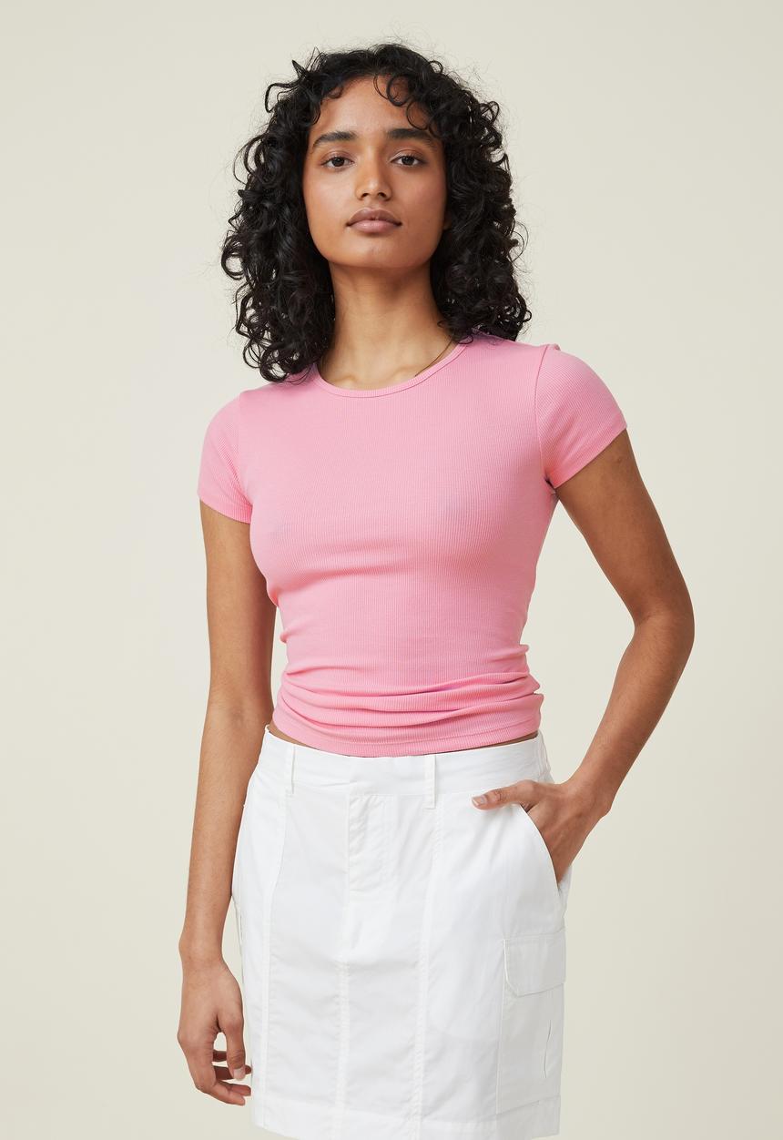 Cotton On - The one organic rib crew short sleeve tee - cafe pink