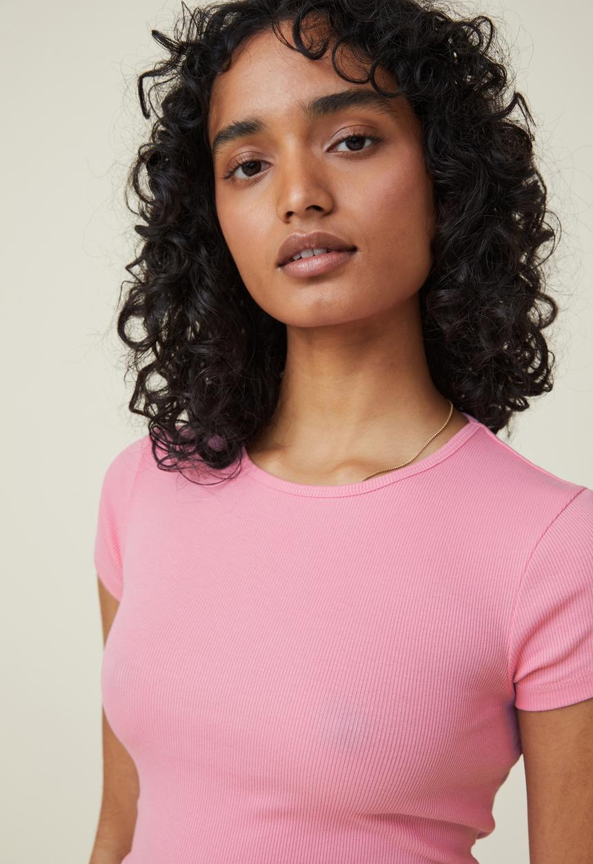 Cotton On - The one organic rib crew short sleeve tee - cafe pink