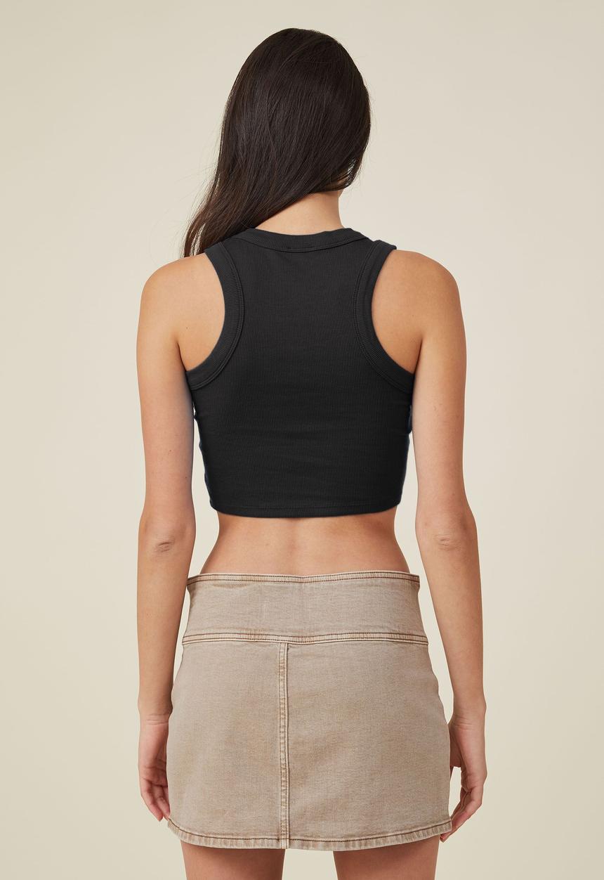 Cotton On - Curved hem organic rib tee - black