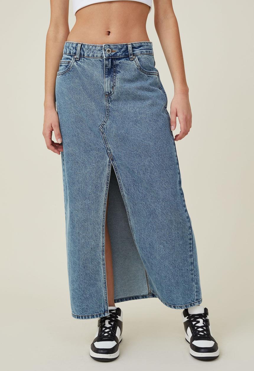Cotton On - Denim maxi skirt - offshore blue