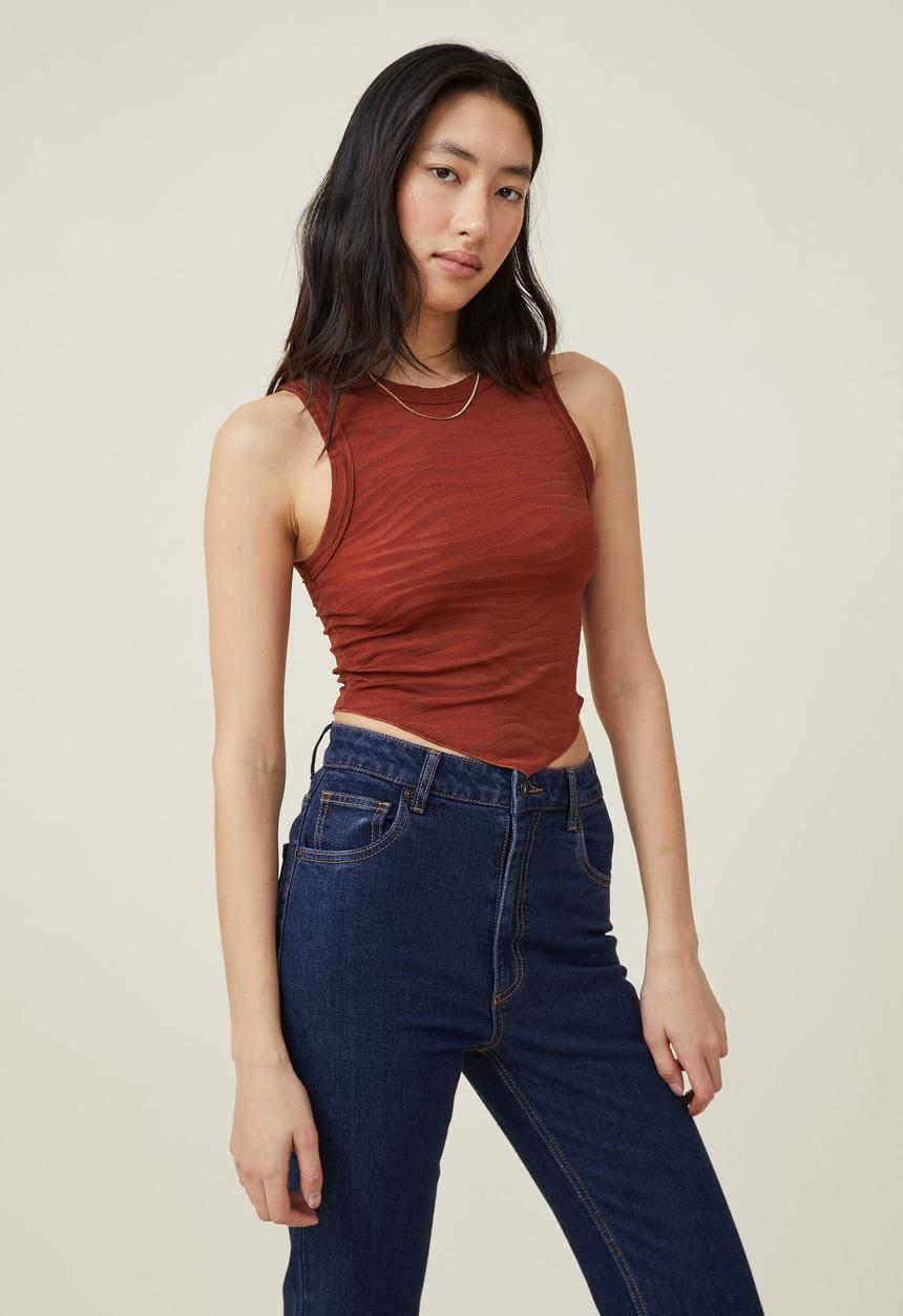 Cotton On - Deon hanky hem tank - orange brown