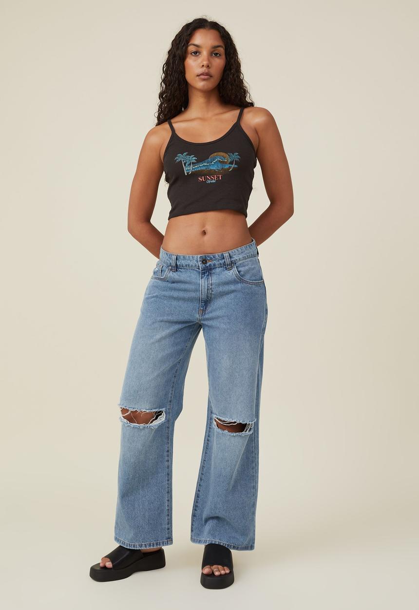 Cotton On - Graphic rib cami - sunset hotel/washed black