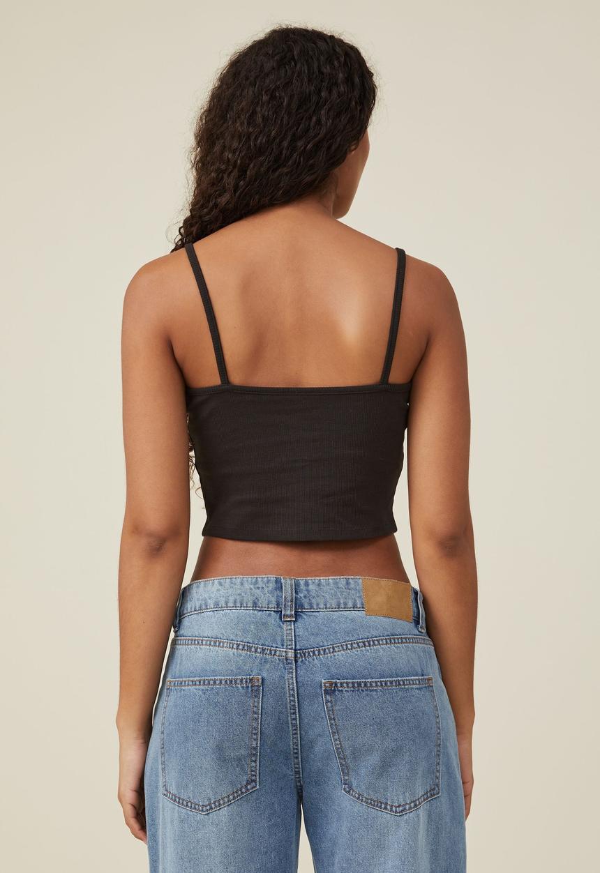 Cotton On - Graphic rib cami - sunset hotel/washed black