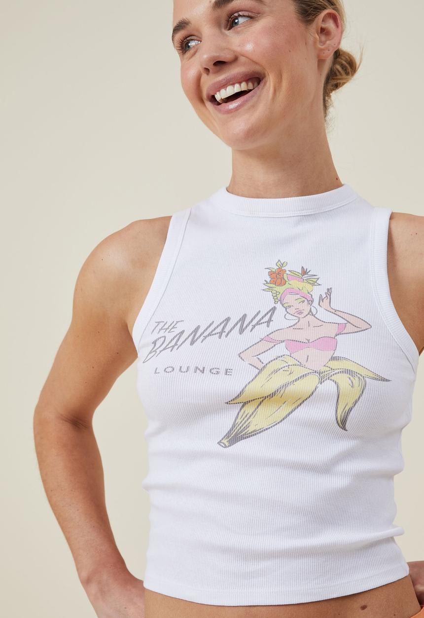 Graphic rib racer tank - banana lounge/white