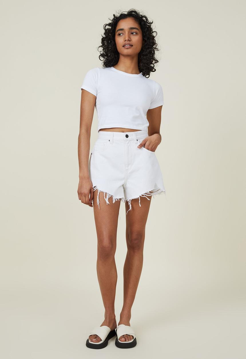 Cotton On - High mom denim short - whitehaven rip