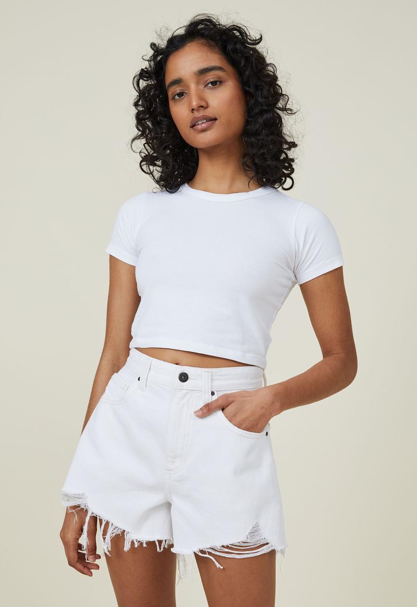 Cotton On - High mom denim short - whitehaven rip