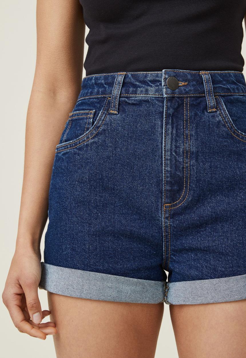 Cotton On - High rise classic stretch denim short - nordic blue