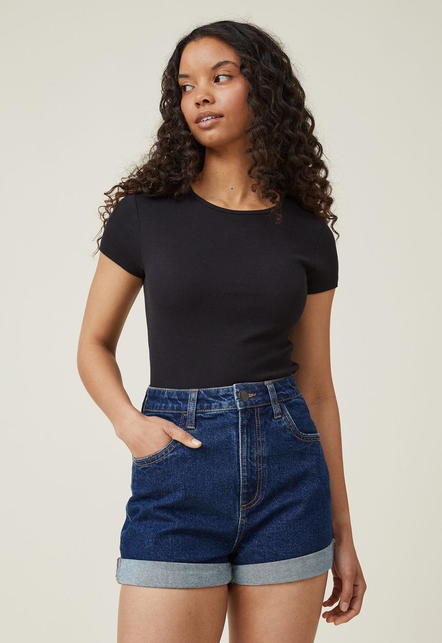 Cotton On - High rise classic stretch denim short - nordic blue