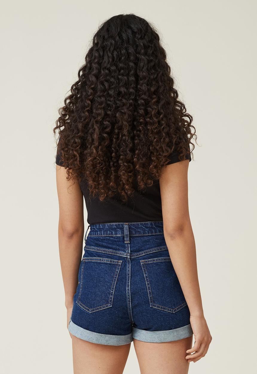 Cotton On - High rise classic stretch denim short - nordic blue