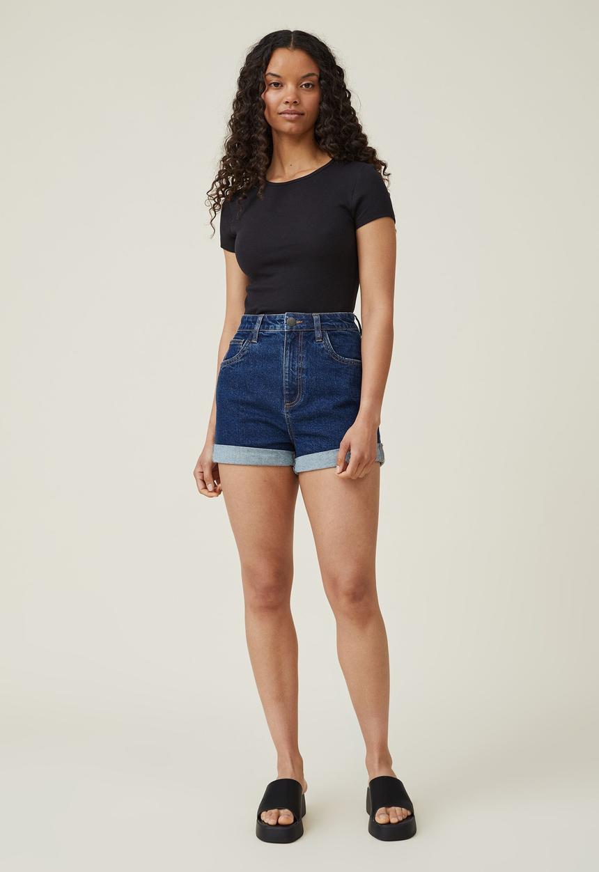 Cotton On - High rise classic stretch denim short - nordic blue