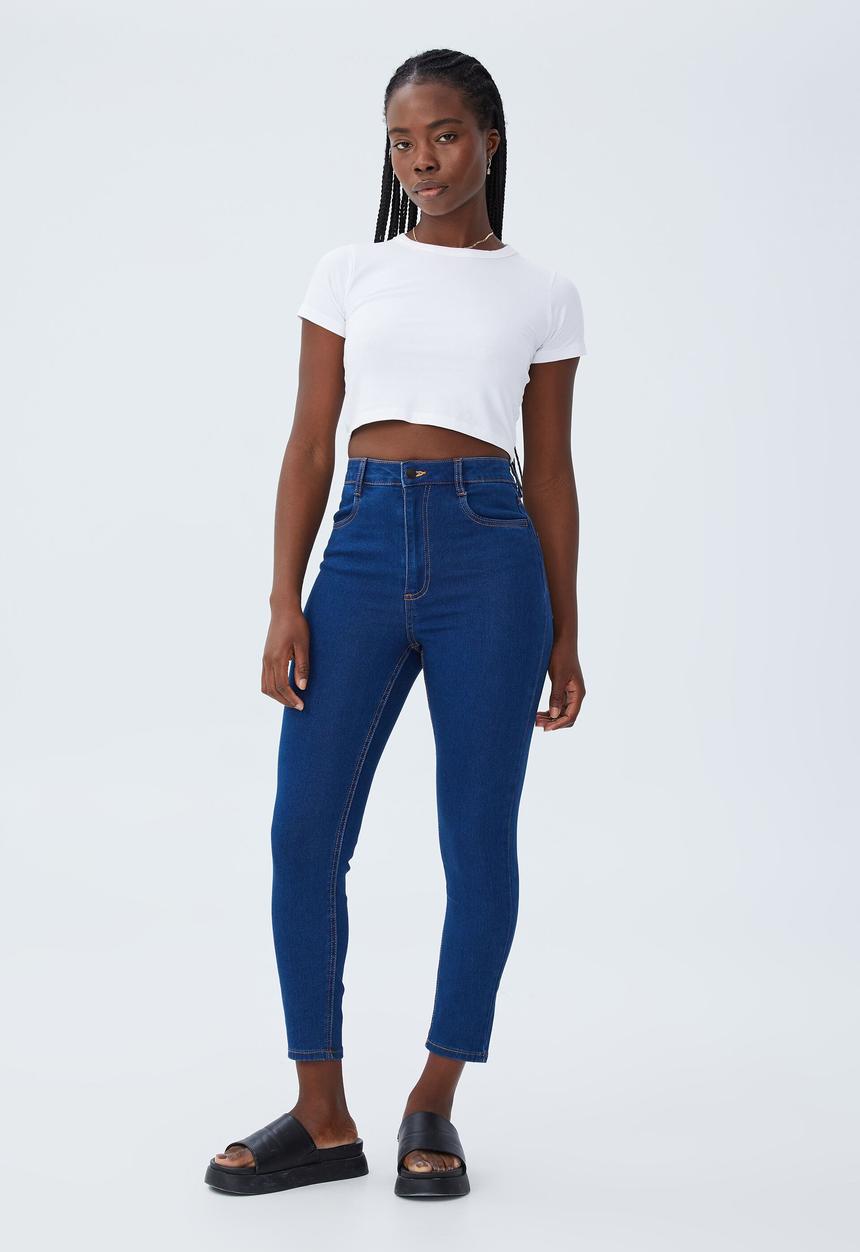 Cotton On - High rise cropped super stretch - moody blue pockets