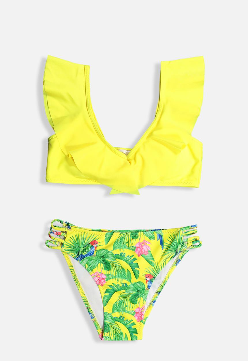 Rebel Republic - Girls frill 2 piece bikini - yellow