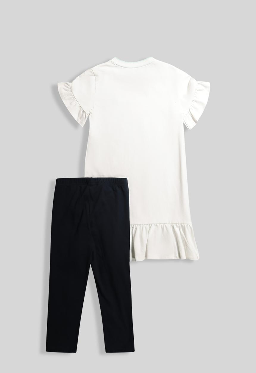 POLO - Girls ms dress & legging set - white
