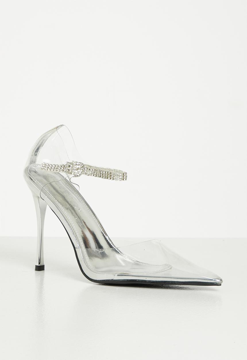 Public Desire - Dining out barely there court stiletto - silver metallic