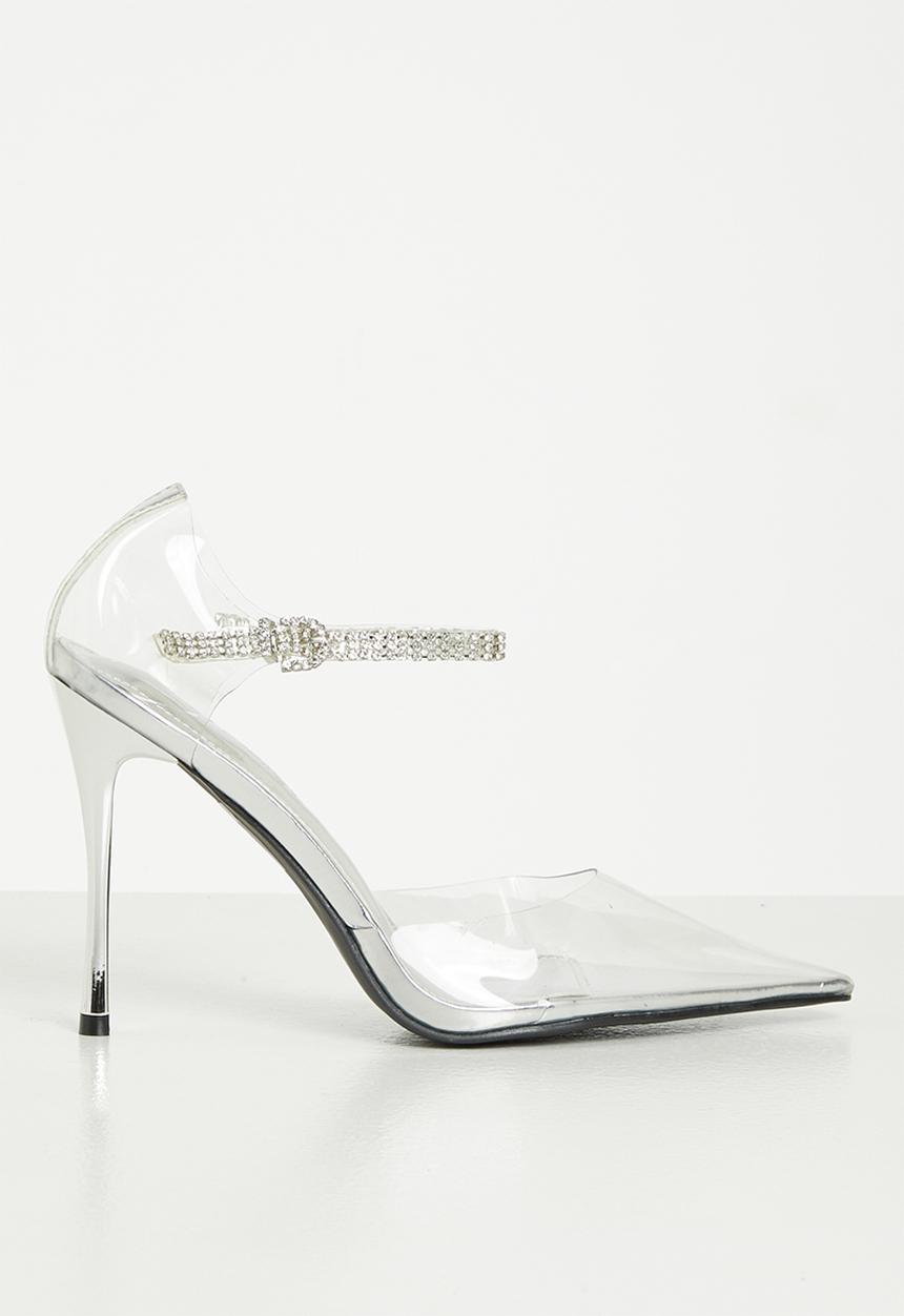 Public Desire - Dining out barely there court stiletto - silver metallic