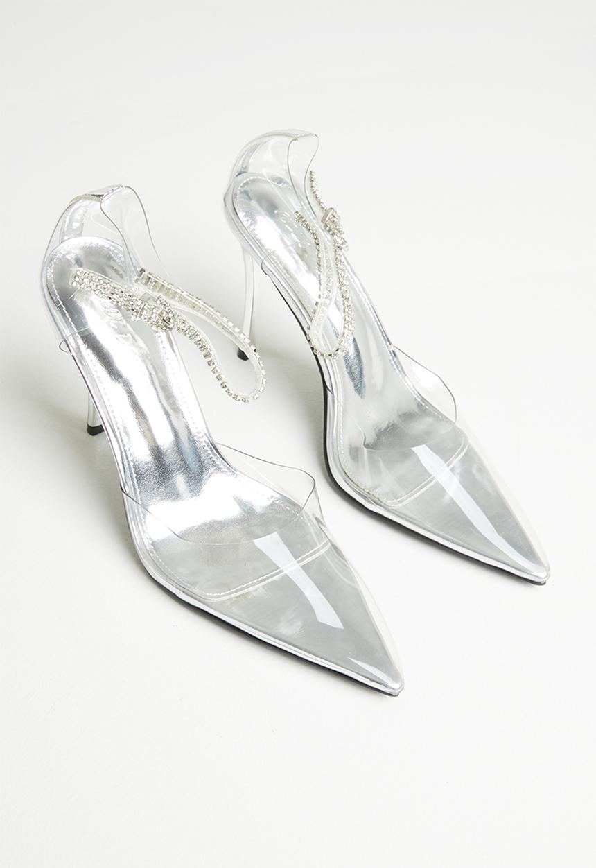 Public Desire - Dining out barely there court stiletto - silver metallic