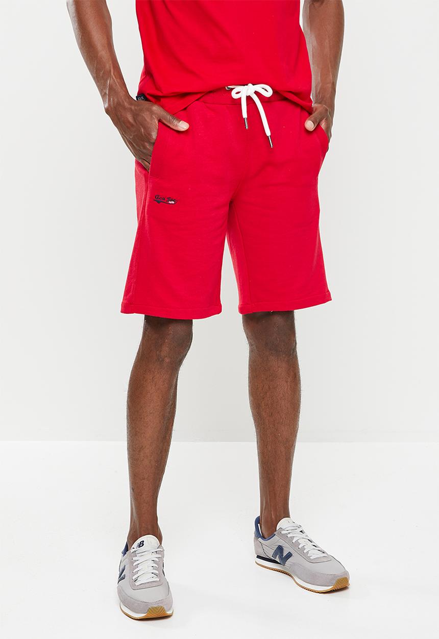 Aca Joe - Unbrushed fleece elasticated shorts - red