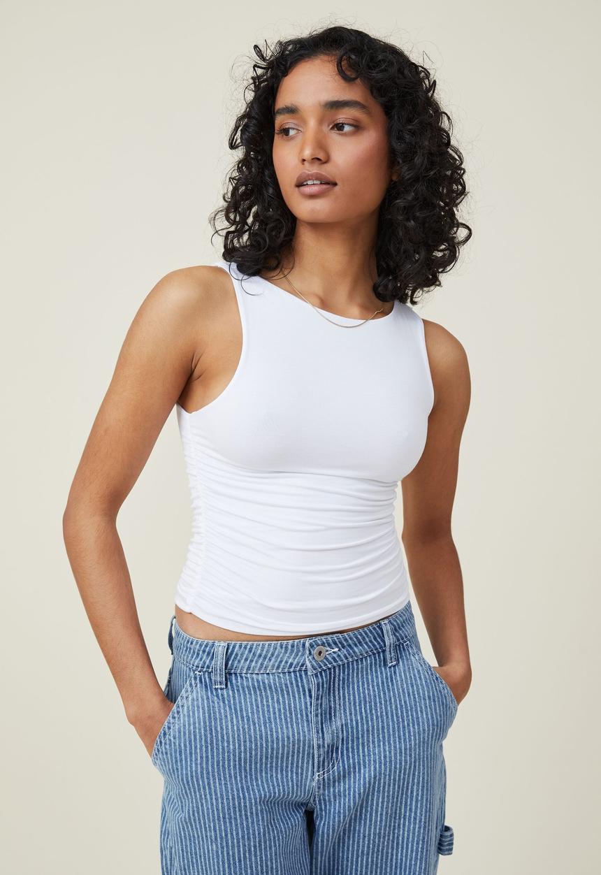 Cotton On - Nadia wide neck gathered tank - white