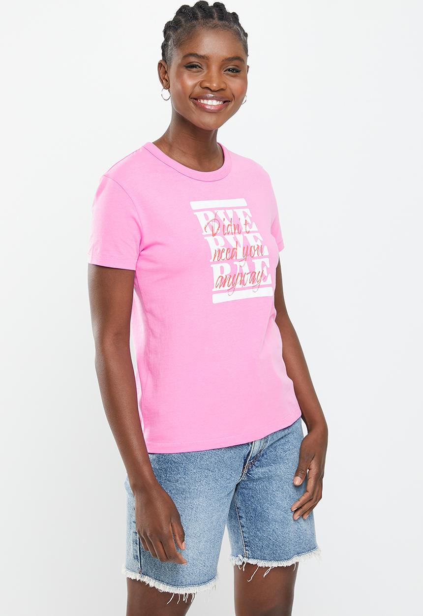 Jacqueline de Yong - Michigan short sleeve print top - fuchsia pink