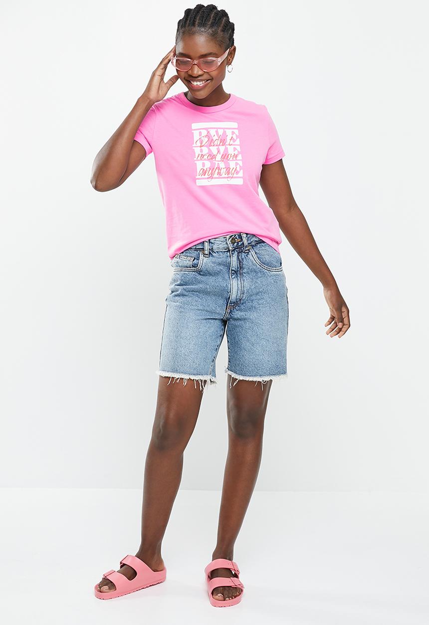 Jacqueline de Yong - Michigan short sleeve print top - fuchsia pink