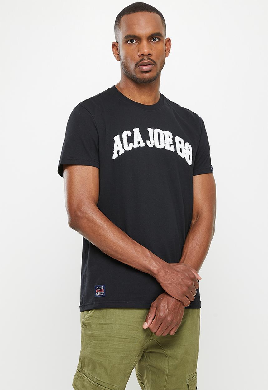 Aca Joe - Aca joe towelling applique crew tee short sleeve - black