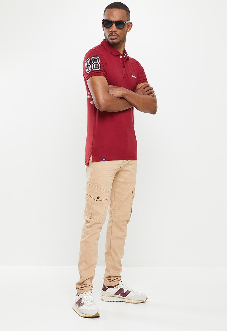 Aca Joe - Chest emb applique short sleeve golfer - maroon