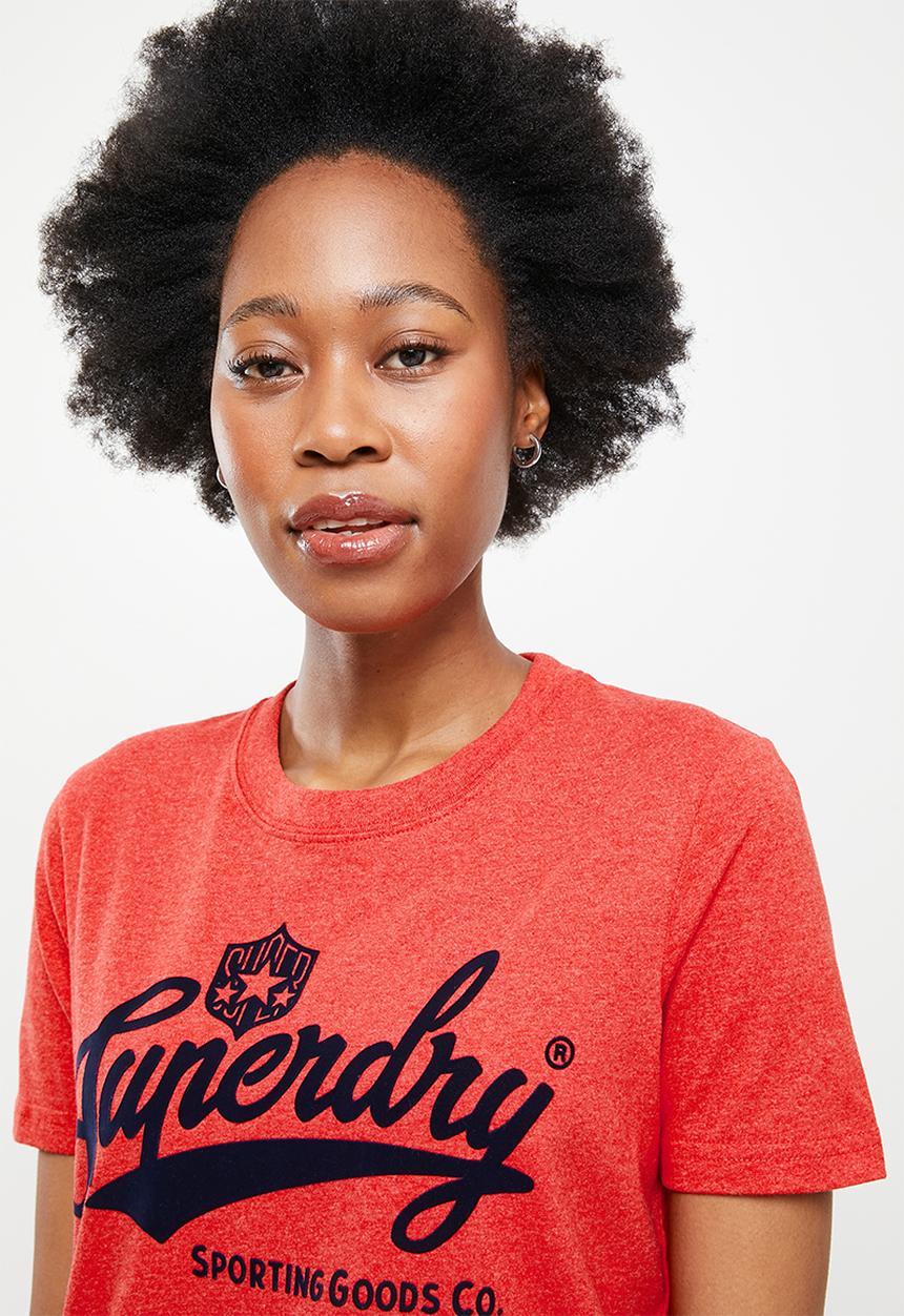 Superdry. - Vintage script style coll tee - red