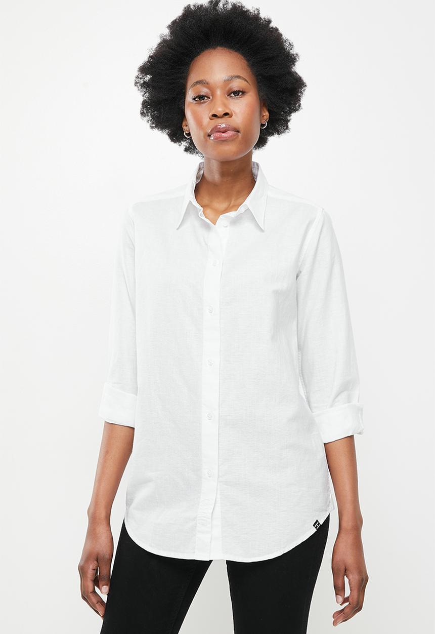 Superdry. - Linen boyfriend shirt - white