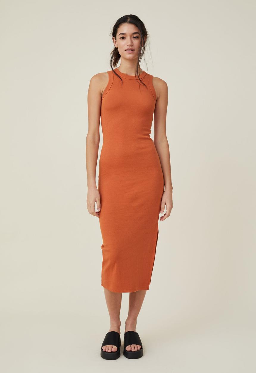 Cotton On - Rib racer midi dress - clay brown