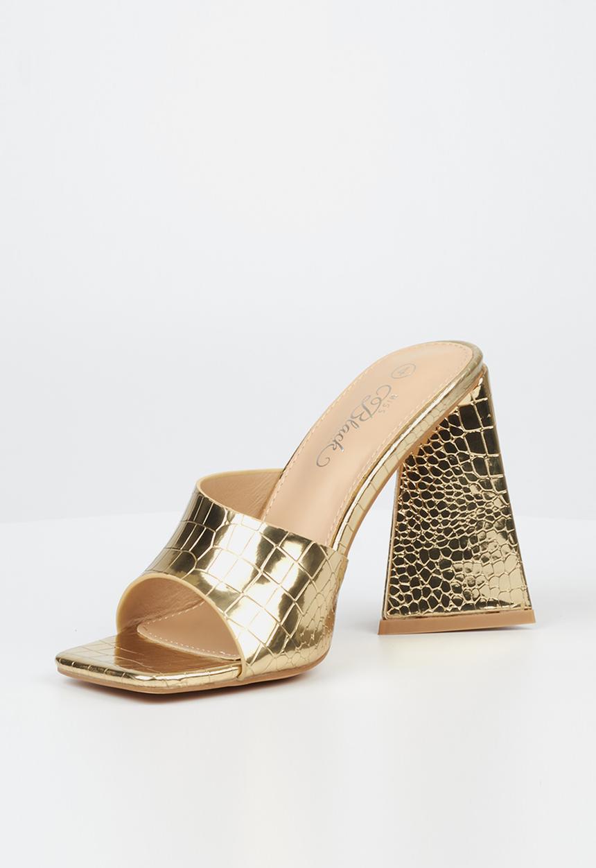 Miss Black - Trilogy4 mule block heel - gold