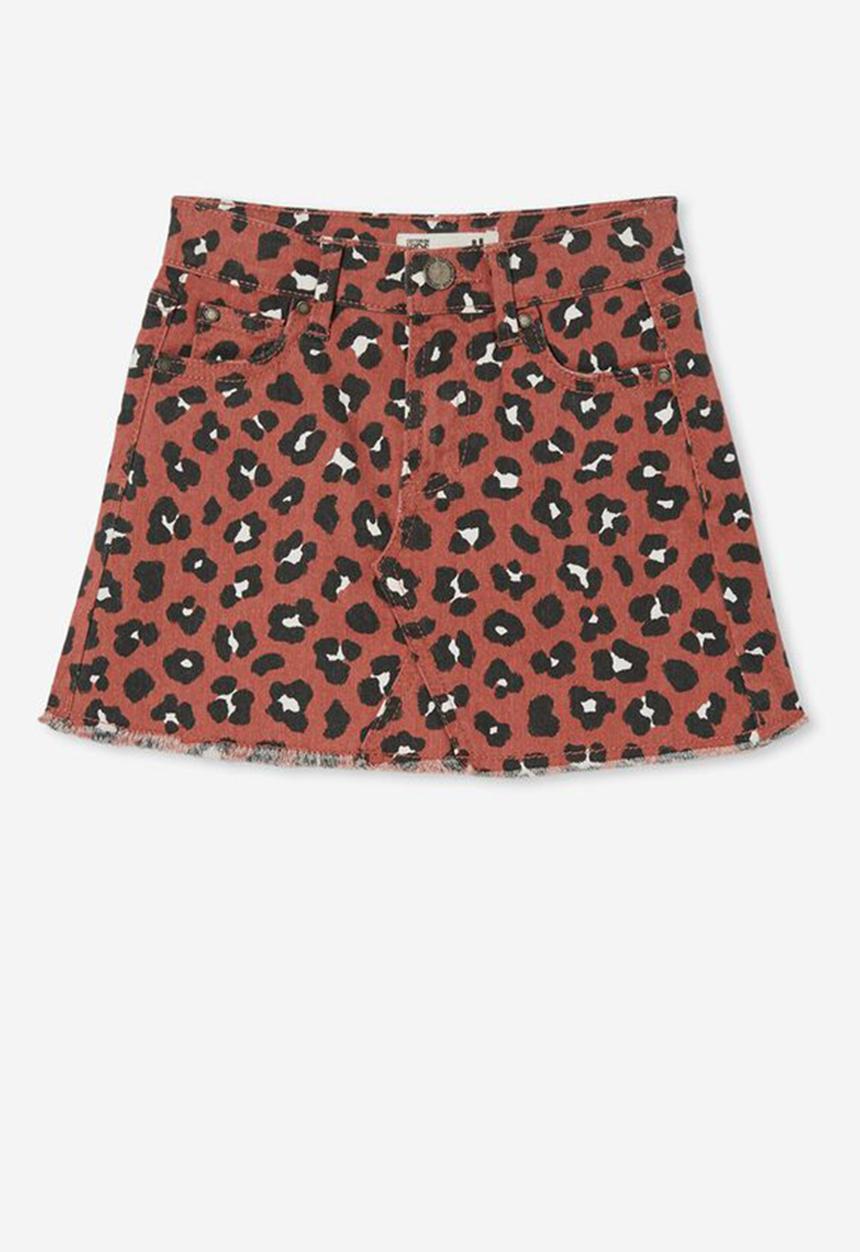 Cotton On - Fifi denim skirt - amber brown/leopard