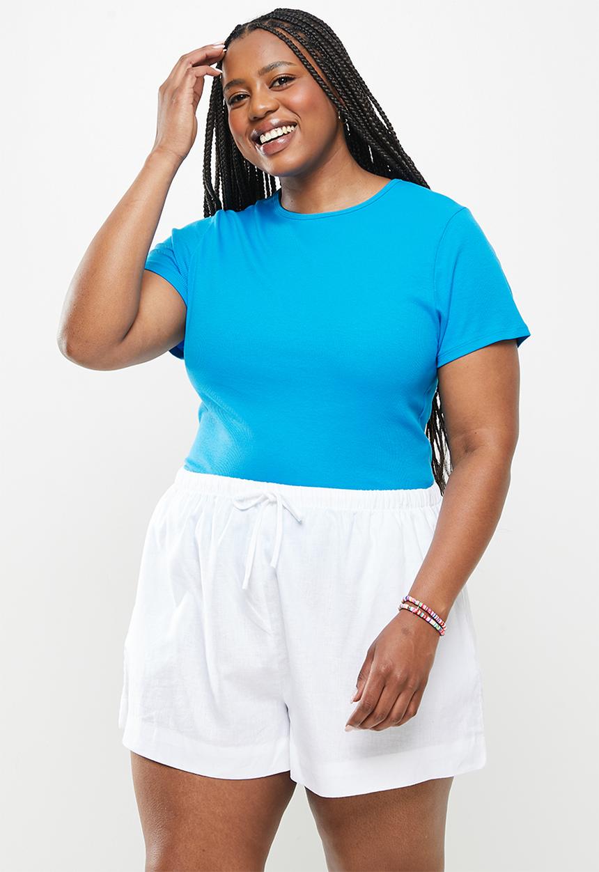Cotton On - Curve the one organic rib crew short sleeve tee - true blue