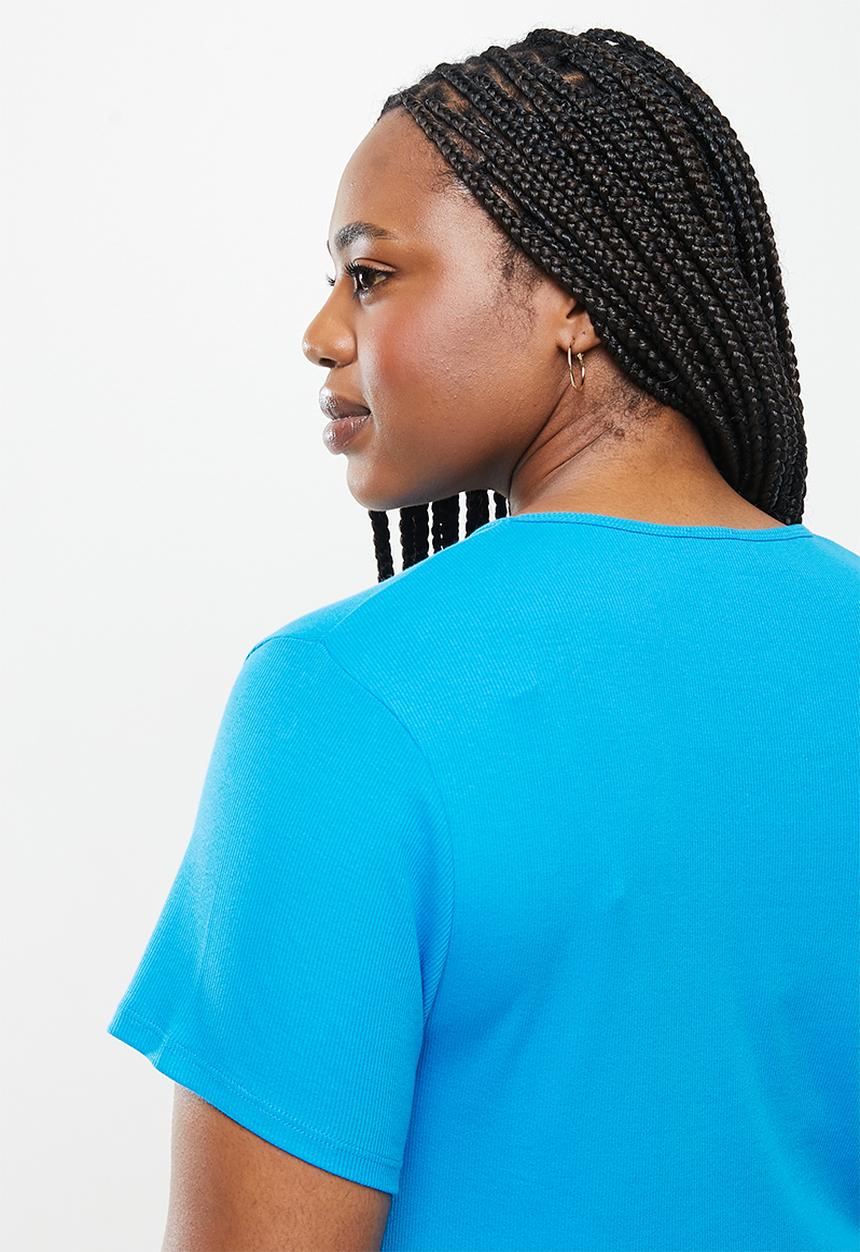 Cotton On - Curve the one organic rib crew short sleeve tee - true blue