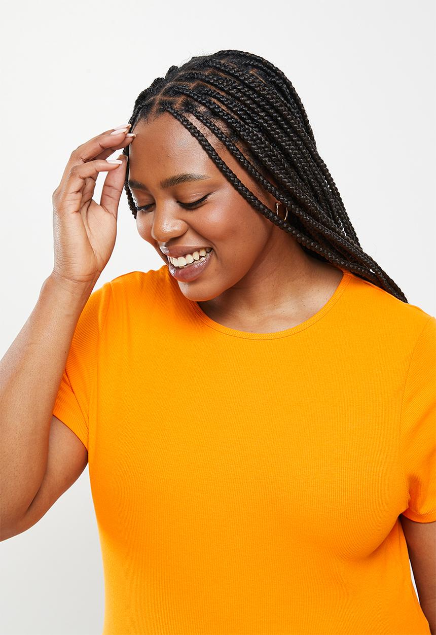 Cotton On - Curve the one organic rib crew short sleeve tee - spring orange