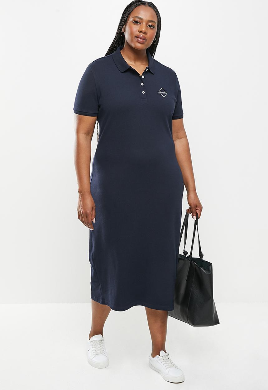POLO - Plus kingsley short sleeve long line golfer dress - navy