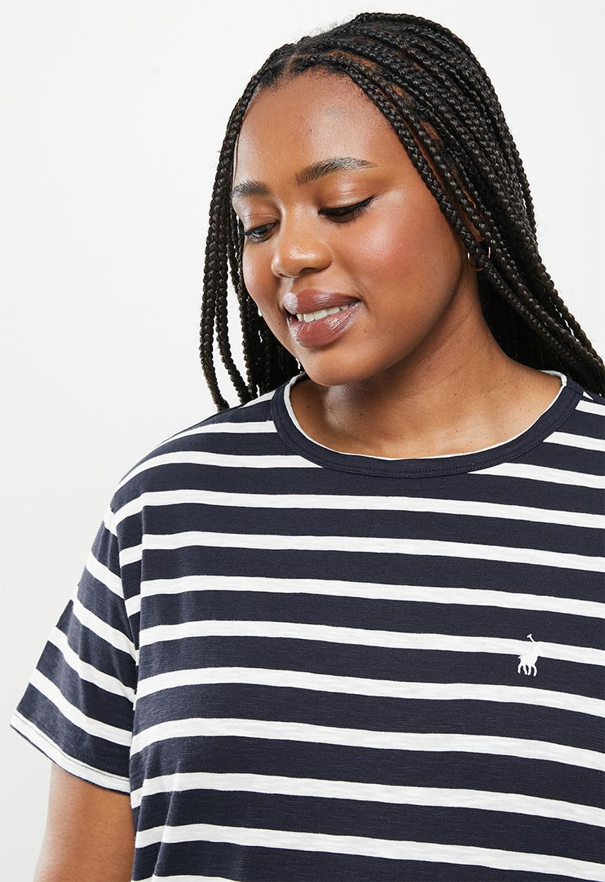 POLO - Plus jesse short sleeve relaxed slub stripe T-shirt - navy