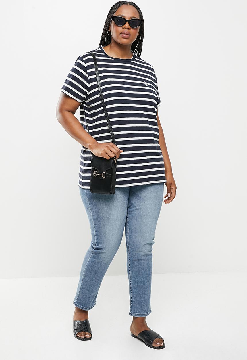 POLO - Plus jesse short sleeve relaxed slub stripe T-shirt - navy